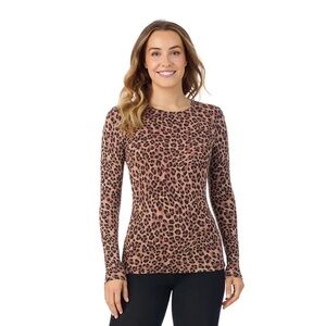 Cuddl Duds Leopard Print Softwear Top in Pink Gray and Cream
